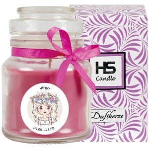 HS Candle Duftkerze Jungfrau im Glas mit Schleife und Geschenkbox.