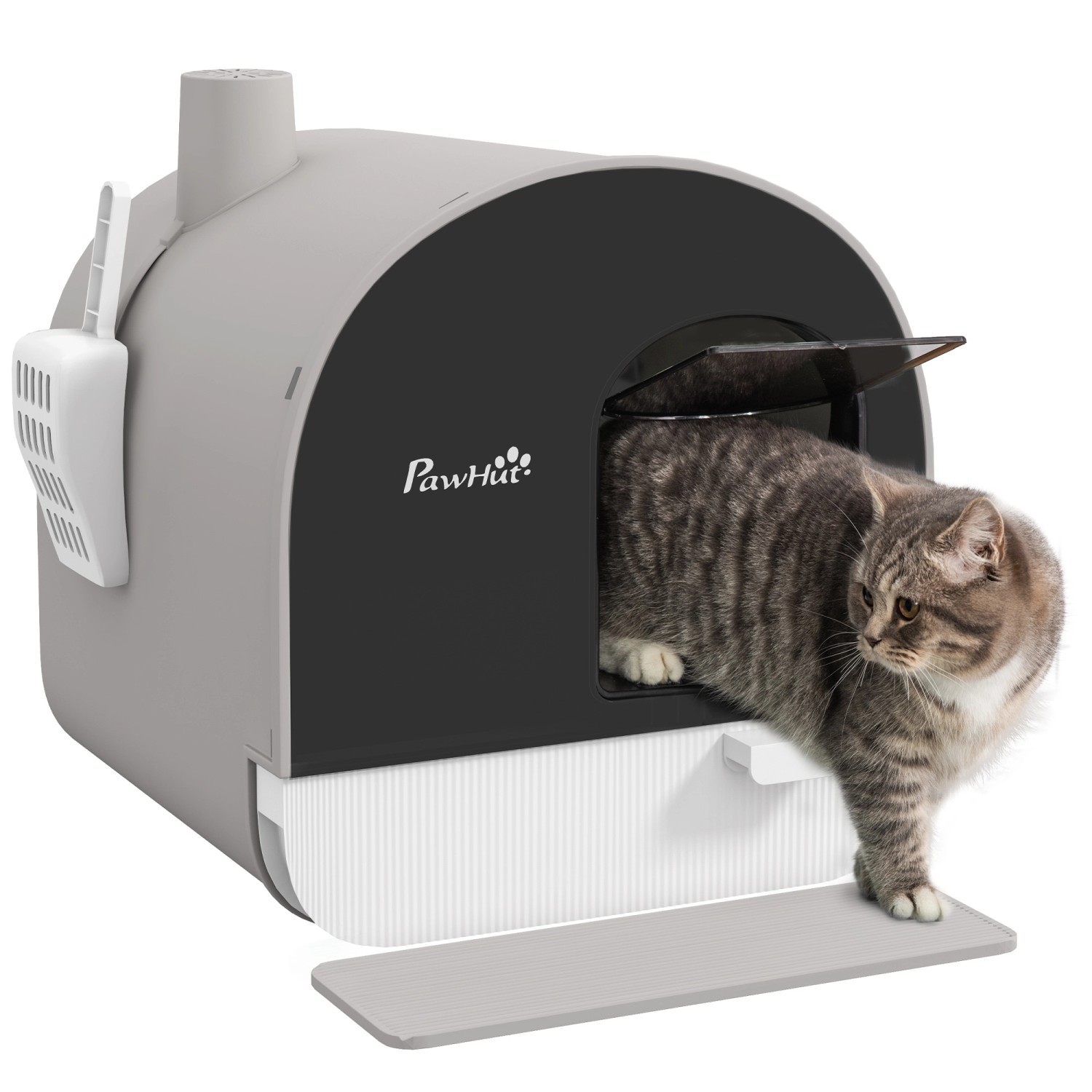 PawHut Katzentoilette mit Deckel Kunststoff Grau 43L x 44B x 47H cm günstig online kaufen