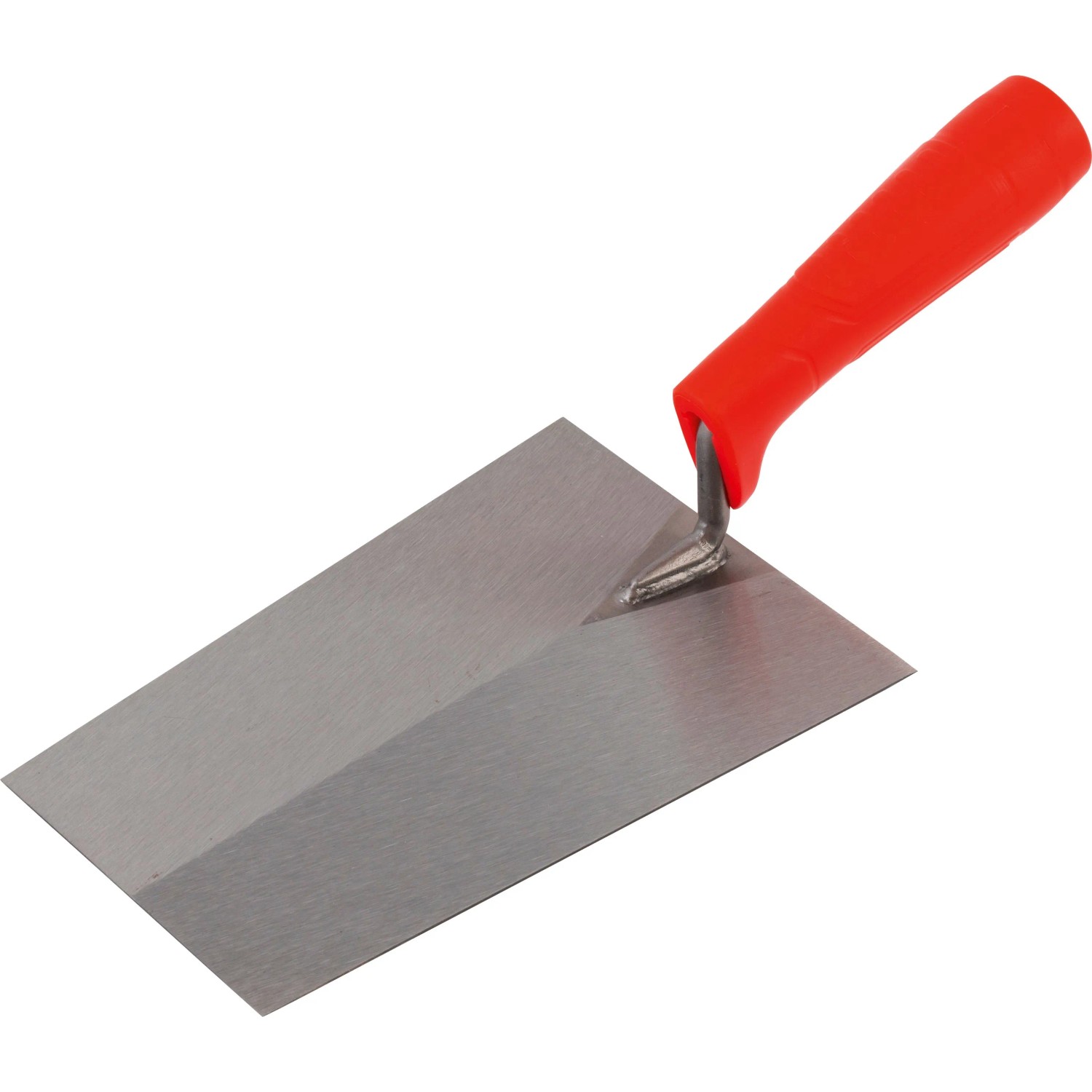 Robuste Maurerkelle mit silbernem Blatt und rotem Kunststoffgriff für präzise Maurer- und Verlegearbeiten.