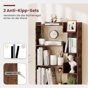 Costway 6-stöckiges Bücherregal Holzregal mit 2 Kippsicherungen Braun
