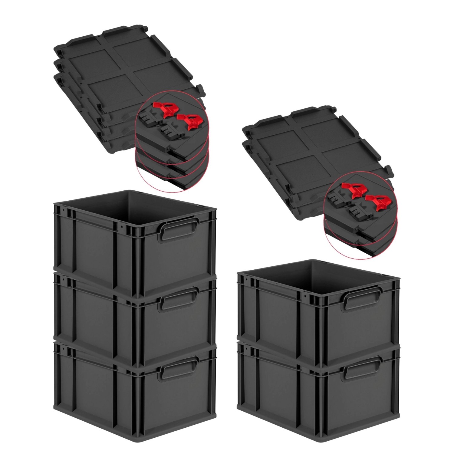 PROREGAL SuperSparSet 5x Eurobox Nextgen Grip Mit Scharnierdeckel Und Roten günstig online kaufen