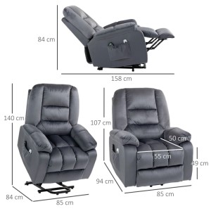 Grauer HOMCOM Fernsehsessel mit Aufstehhilfe, in verschiedenen Positionen mit Maßen. Bequemer Polyester Loungesessel.