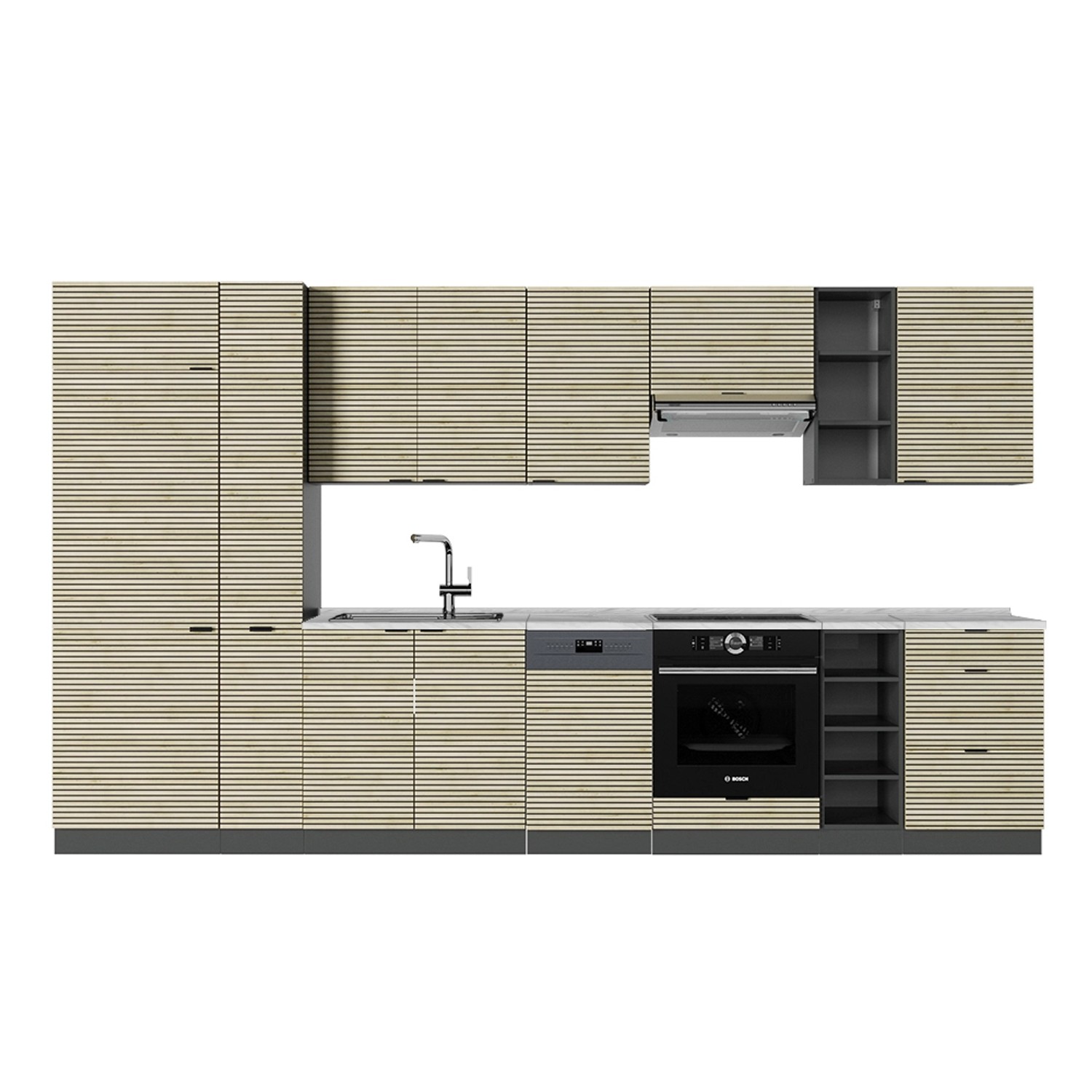 Vicco Fame-Line Küchenzeile Eiche Paneel/Anthrazit 355 cm AP Marmor günstig online kaufen