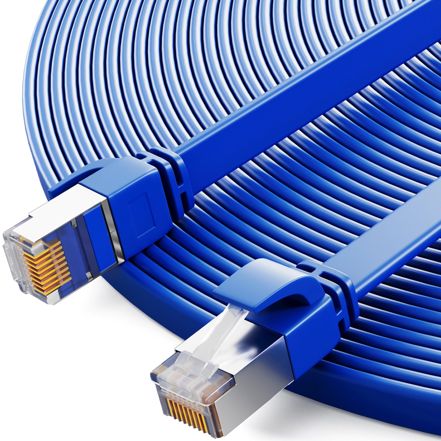 hb-digital Flachkabel CAT 7 Rohkabel RJ45 LAN Kabel Flach Kupfer bis zu 10 Gbit/s U/FTP PVC 5m Blau