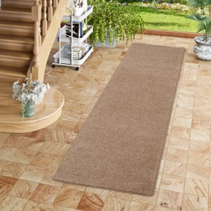 Naturfarbener Snapstyle Hochflor Teppichläufer Mona, 80x320cm, auf Holzboden.