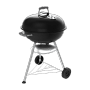 Schwarzer Weber Holzkohlegrill Compact Kettle 57 cm mit Deckel und Ascheauffangschale.