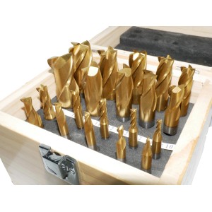 Rotwerk HSS-TiN Fräsersatz, 20-teilig in Holzkiste, für Drehmaschinen.