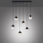 Schwarze Just Light Pendelleuchte Zea mit 6 rauchfarbenen Gläsern in verschiedenen Formen.