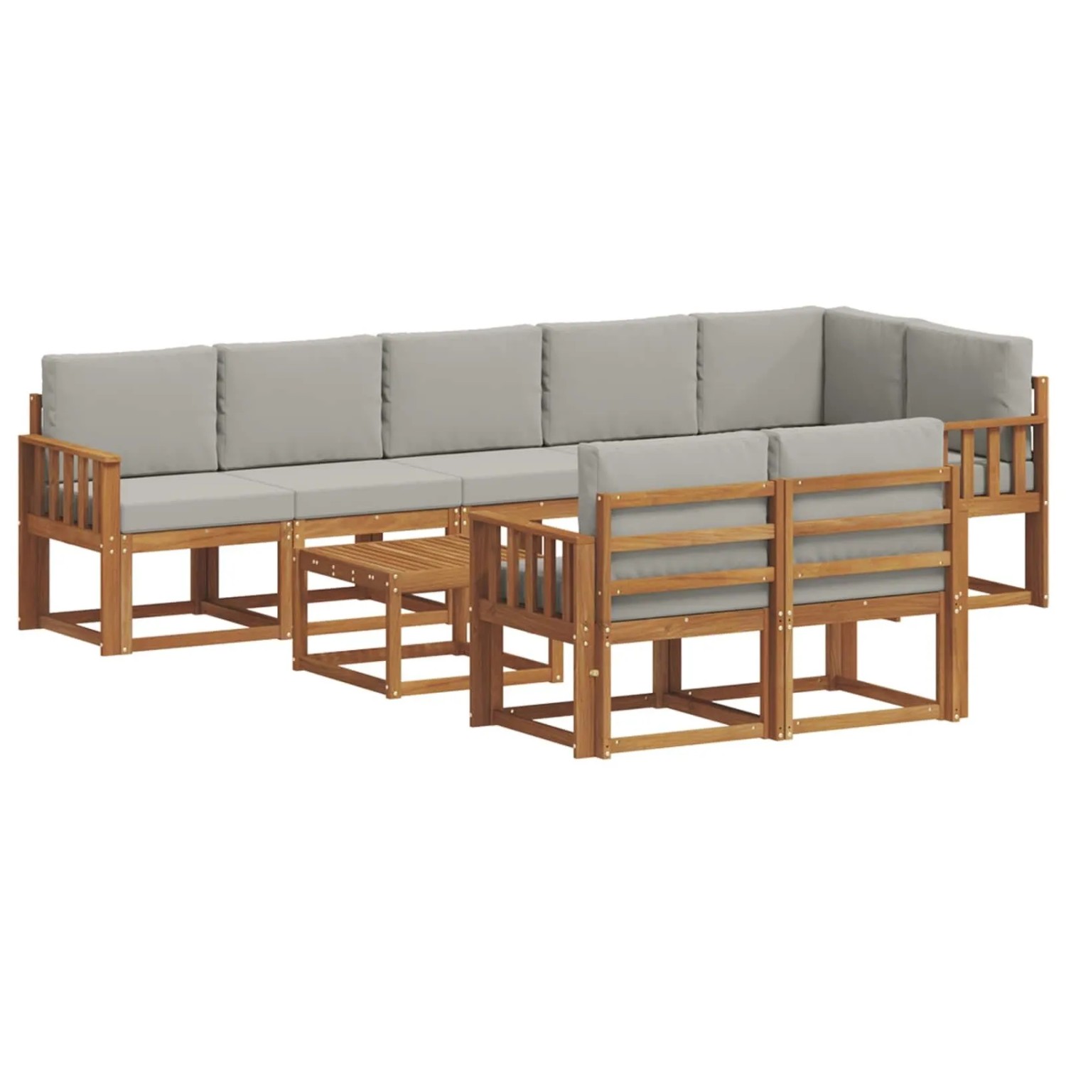 vidaXL Outdoor-Sofagarnitur mit Kissen 9-Tlg Natur und Hellgrau 3366599