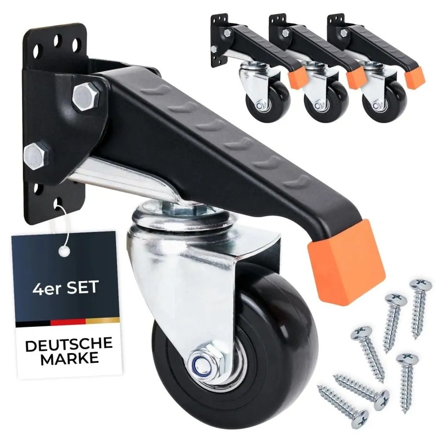 HMF 6750 Schwerlastrollen Absenkbar für Werkbank 4 Stück 65 mm bis 300 kg Schwarz