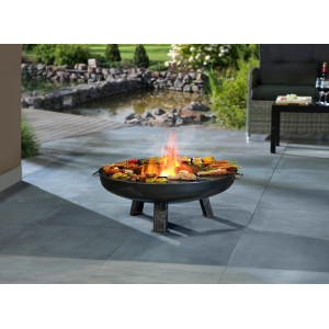Buschbeck Grillring 80 cm auf Feuerschale mit Grillgut.