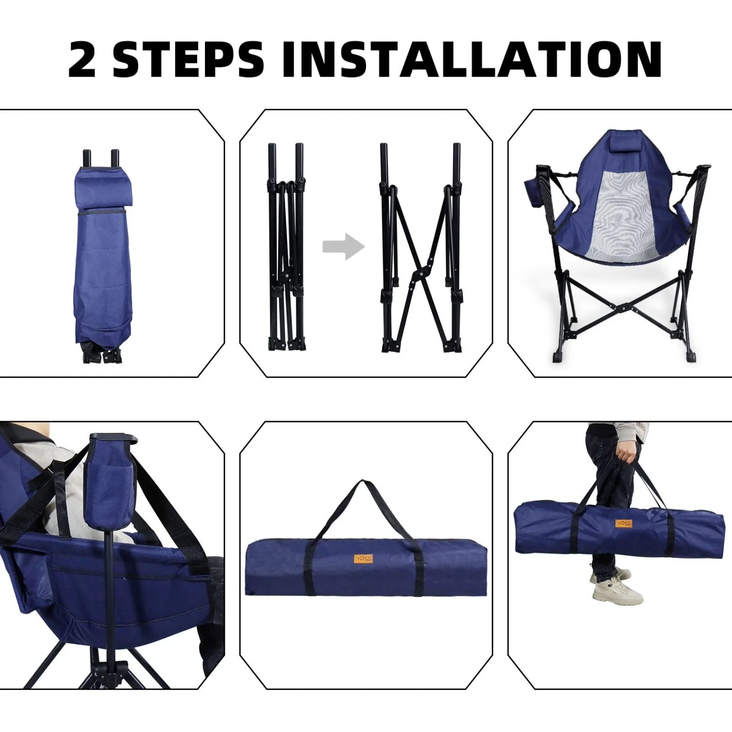 CCLIFE Campingstuhl Klappstuhl Outdoor Faltbar 100Kg Blau_4