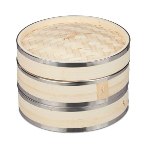 Relaxdays Dampfgarer Bambus Natur 2 Etagen 15,5 cm x 25,5 cm 800 g