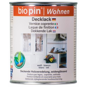 Biopin Decklack Weiß, 750ml Dose. Buntlack für Holz im Innenbereich.