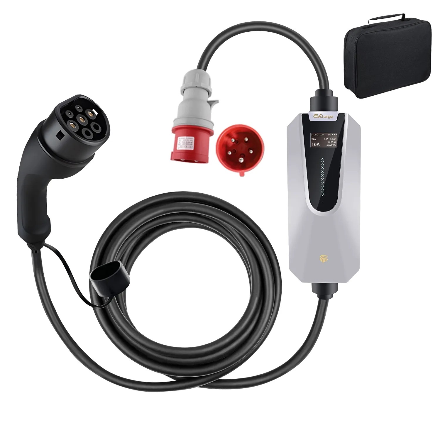 Junsun 11kW EV Ladestation Typ 2 3P 16A Tragbar Mit Smart Life APP 1.3 Zoll LCD 6M CEE Stecker