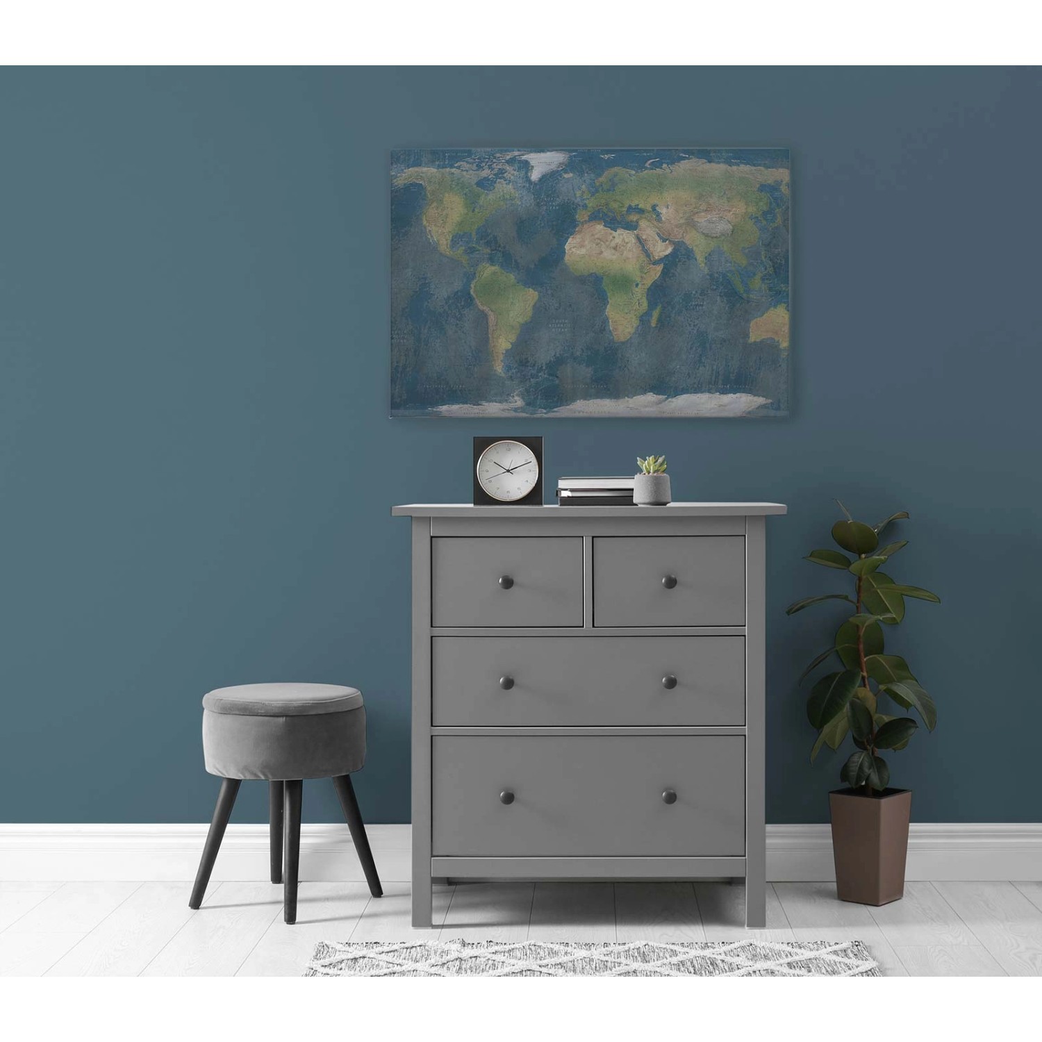 Bricoflor Leinwandbild Weltkarte Blau Grün Deko Wandbild Mit Landkarte Ideal Für Büro Und Wohnzimmer Leinwand 90 X 60 Cm