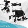 Costway Rollator, faltbar, mit Sitz, als Rollstuhl nutzbar, Maße eingezeichnet.