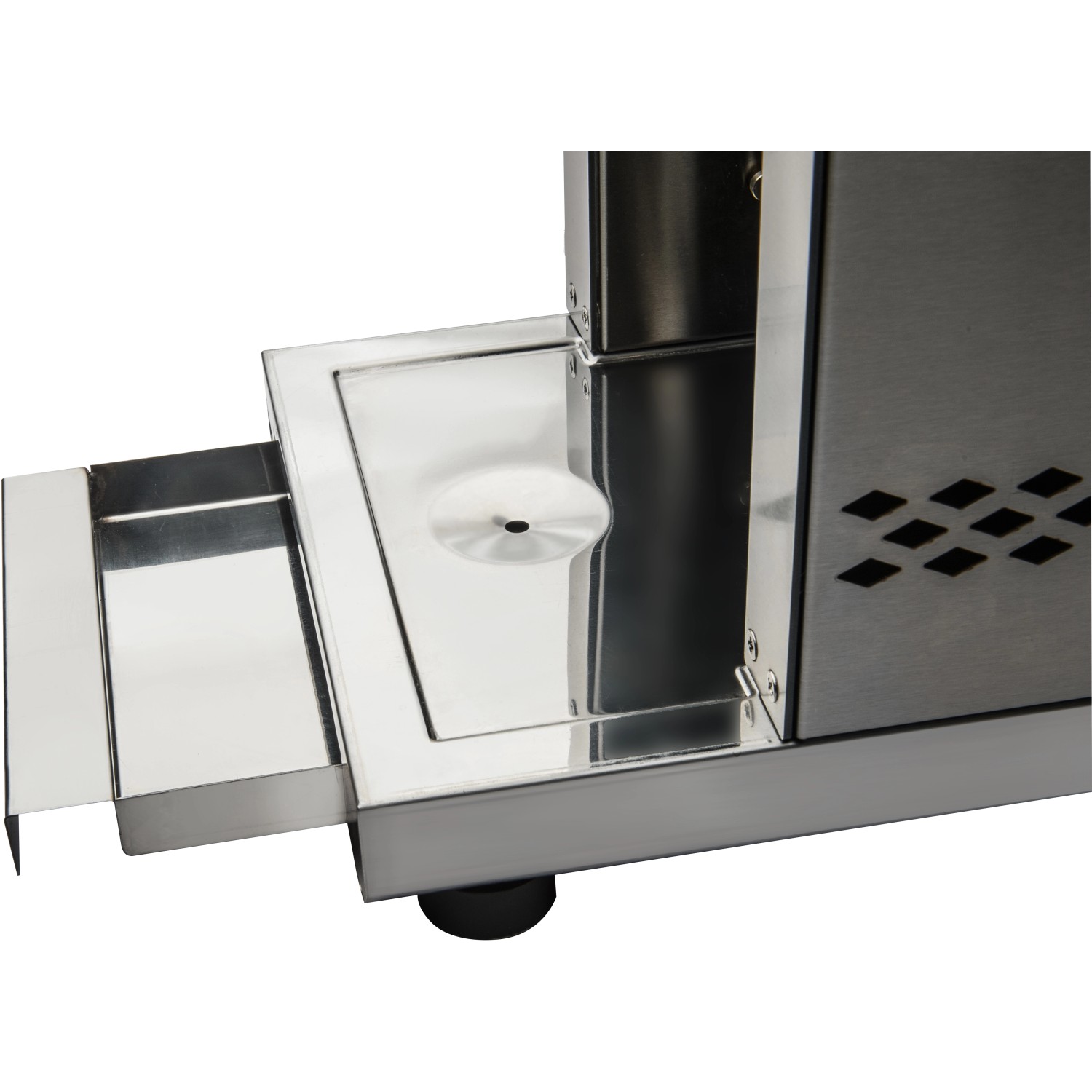 Detailaufnahme: Tepro Toronto Gas-Steakgrill mit Fettschublade und Edelstahlgehäuse.