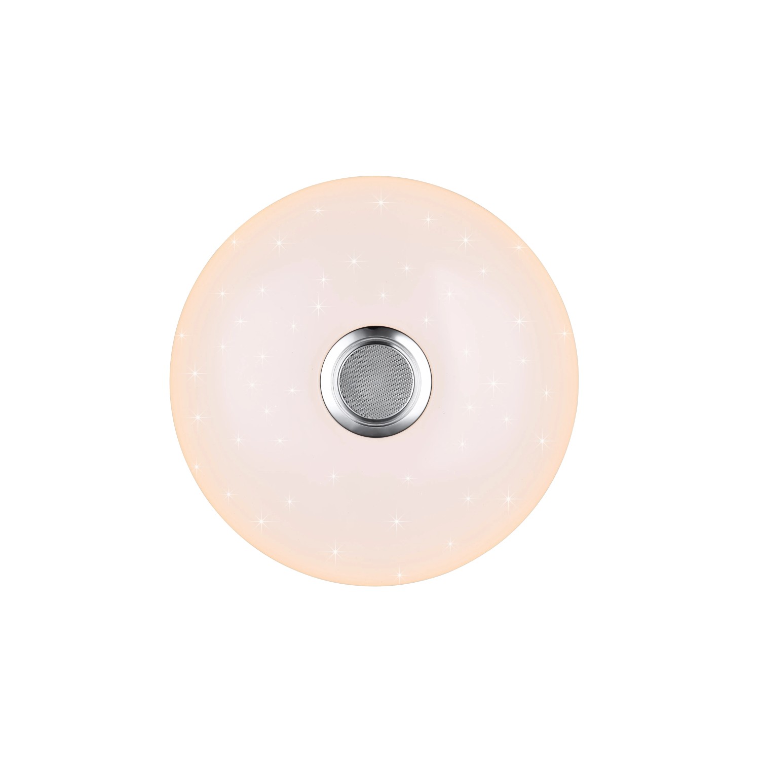 Weiße LED Deckenleuchte Musica mit Bluetooth Lautsprecher, 58x58cm. Moderne Deckenlampe.
