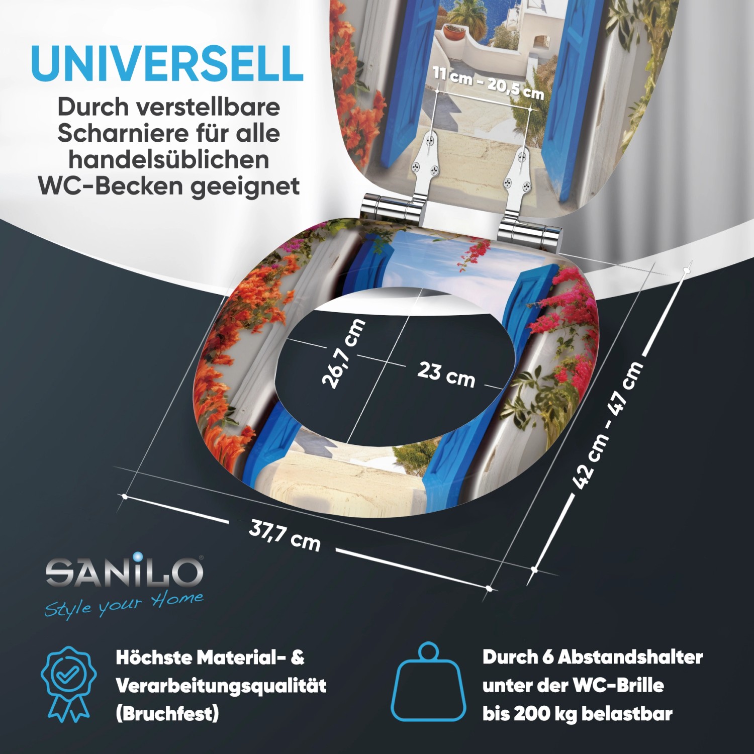 SANILO WC-Sitz Greece mit Absenkautomatik, Holz, Griechenland-Motiv.