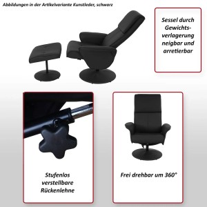 MCW Relaxsessel Stockholm, creme, mit Hocker. Kunstleder, drehbar, verstellbare Rückenlehne.