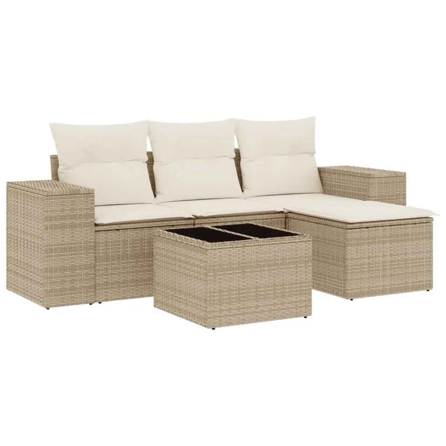 vidaXL 5-Tlg Garten-Sofagarnitur mit Kissen Beige Poly Rattan 3222477