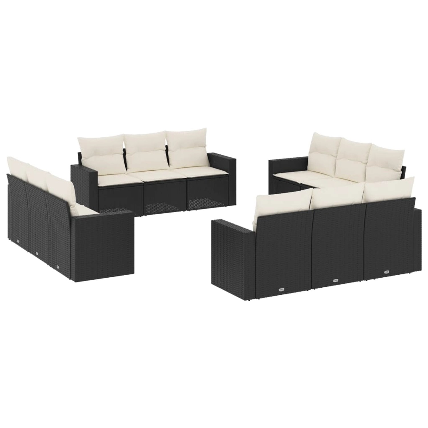 vidaXL 12-tlg Garten-Sofagarnitur mit Kissen Schwarz Poly Rattan Modell 51 günstig online kaufen