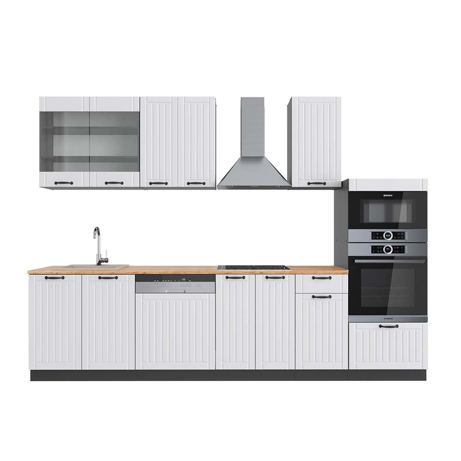 Vicco Fame-Line Küchenzeile Weiß Landhaus/Anthrazit 300 cm mit HochschrankA günstig online kaufen
