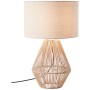 Beige-weiße Tischleuchte Laraine, 53 cm hoch, aus Leinen/Metall/Textil für gemütliches Licht.