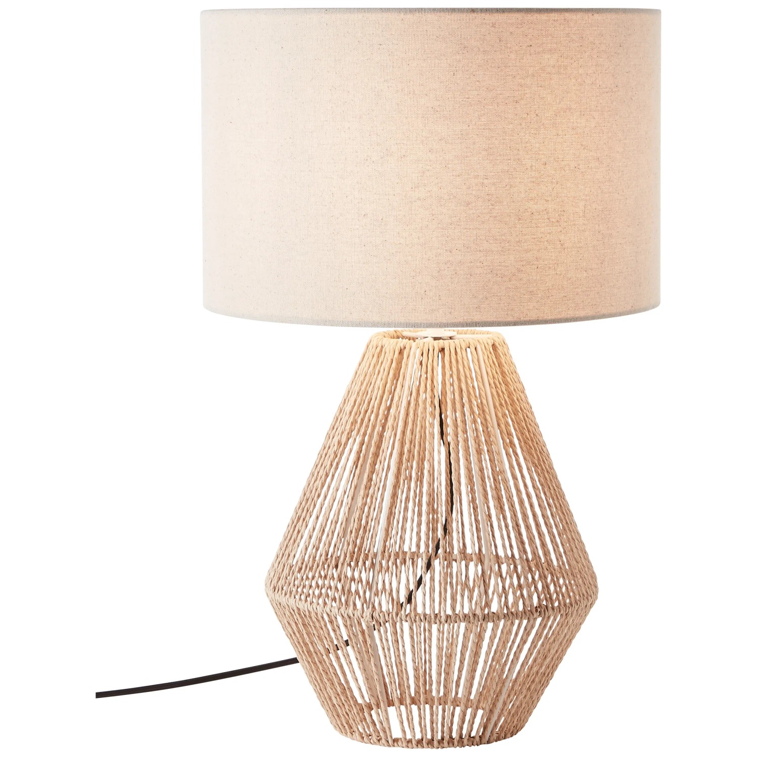 Beige-weiße Tischleuchte Laraine, 53 cm hoch, aus Leinen/Metall/Textil für gemütliches Licht.
