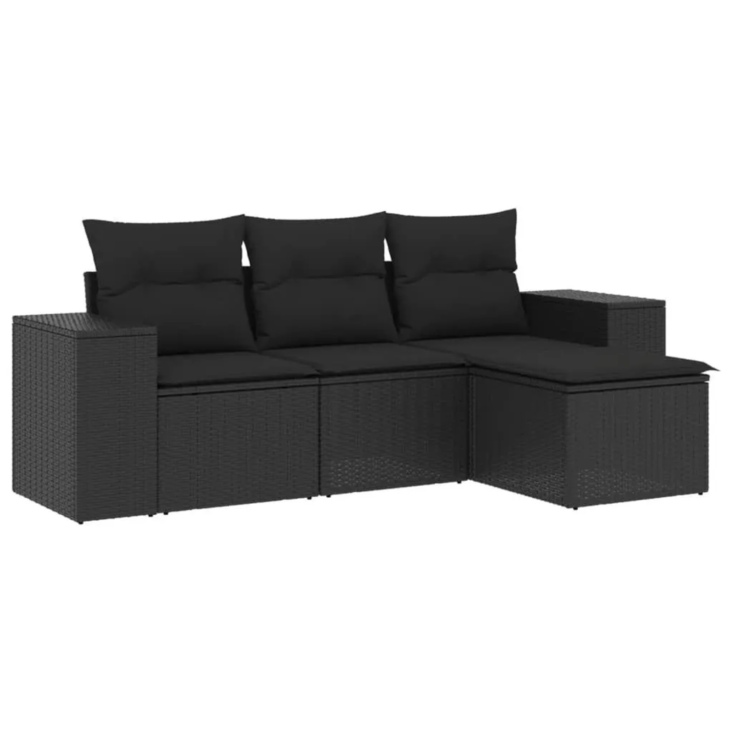 vidaXL 4-Tlg Garten-Sofagarnitur mit Kissen Schwarz Poly Rattan 3222464