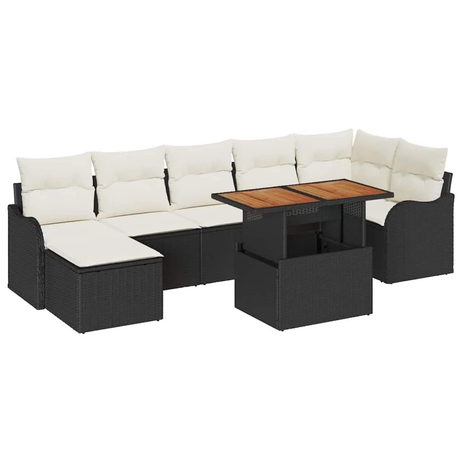 vidaXL Garten-Sofa-Set mit Kissen mit Speicher 8-Tlg Schwarz und Creme 3349487