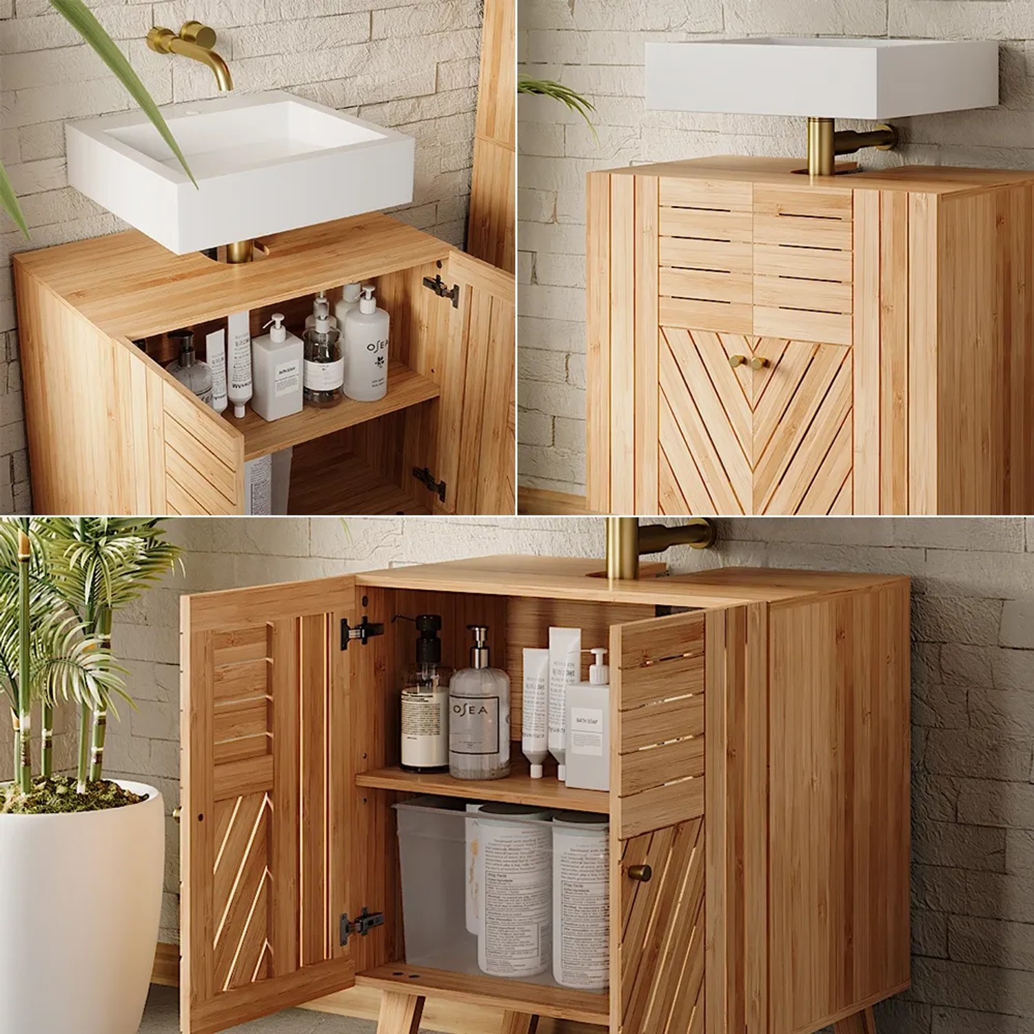 Bambus Waschbeckenunterschrank 60x30x60 Cm - Natrlicher Badezimmerschrank  Aus Bambus