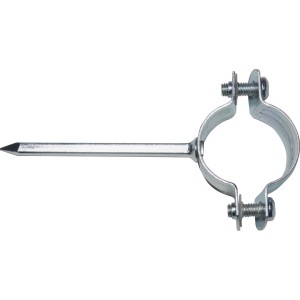 Einschlagrohrschelle, verzinkt, Ø 40-43mm, mit Stahlnagel, 2 Stück zur Rohrbefestigung.