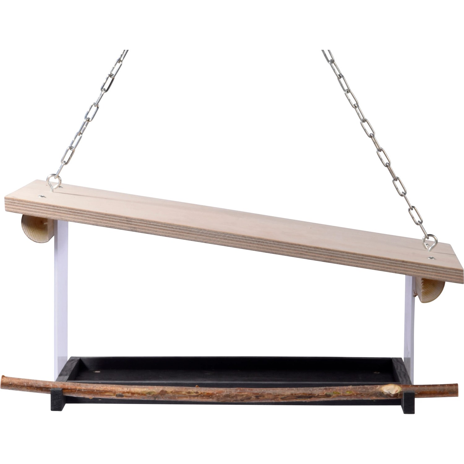 Modernes Dobar Vogelfutterhaus Futura II aus Holz und Metall mit Futterstation.