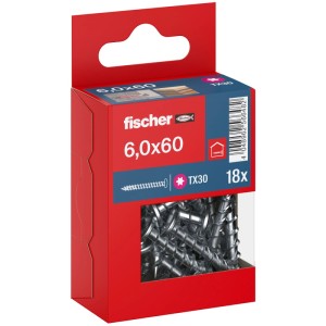 Fischer PowerFast II Holzschrauben 6x60 mm, 18 Stück im roten Karton.