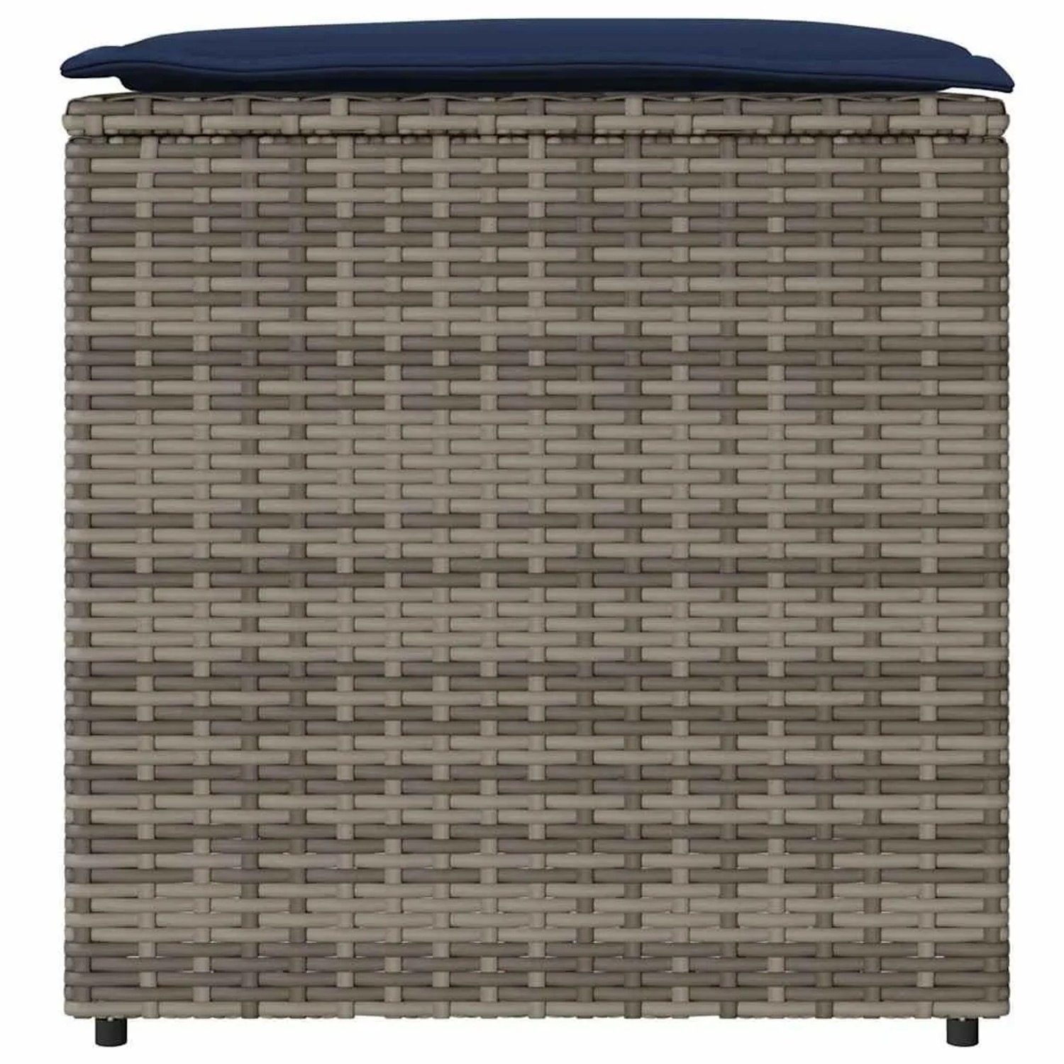 Graue vidaXL Kissenbox aus Poly-Rattan, 50x50x50 cm, zur Aufbewahrung im Garten.