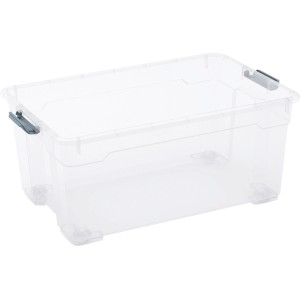 Transparente OBI Allzweckbox Cadiz L mit Rollen, 58x27x38cm, zur Aufbewahrung und zum Transport.