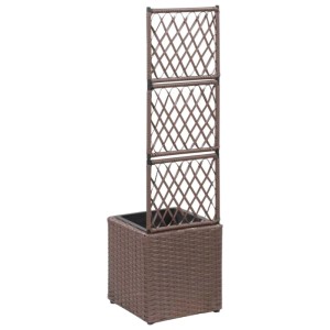 DELUKE Rankkasten Pflanzgefäß ELOT Aus Rattan Braun 1 Topf 30x30x107cm Hochbeet Rankgitter Pflanzkasten Blumenkasten Rankhilfe