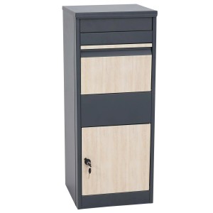 MCW Paketkasten G80, Größe L, verzinkt, anthrazit mit Holzoptik hell. Briefkasten für Pakete.