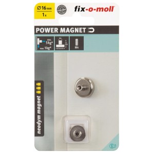 Fix-o-moll Topfmagnet Neodym, 16mm, mit Gewindebuchse zur Befestigung im Haushalt.