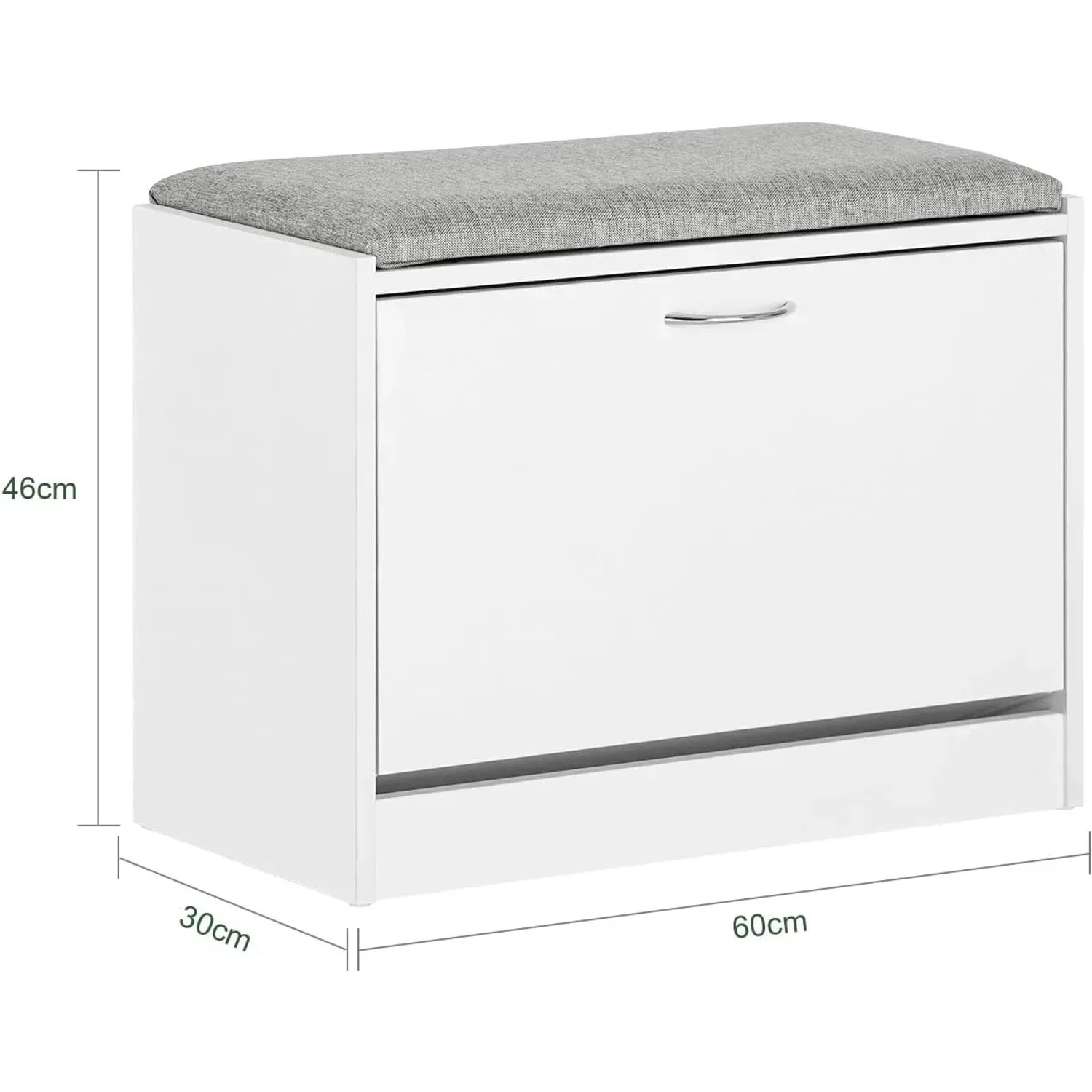 SoBuy Schuhbank FSR16-HG mit Sitzkissen, Klappe, PB MDF grau, 60x46x30cm.