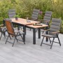 Merxx Athos 13-tlg. Gartenmöbel-Set mit Ausziehtisch und 6 Klappsesseln mit grauen Auflagen.