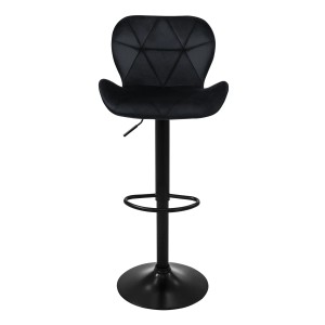Schwarzer ML-Design Barhocker mit Samtbezug, höhenverstellbar und mit Fußstütze.