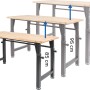 rikta Werkbank, höhenverstellbar von 85 bis 105 cm, mit Holzplatte und schwarzem Stahlgestell.