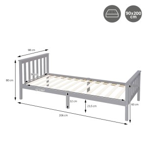 ML-Design Holzbett mit Lattenrost und Matratze, 90x200cm, hellgrau, Maße