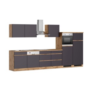 Moderne Held Möbel Küchenzeile Turin, 360 cm, Graphit-Wotaneiche Optik mit E-Geräten.