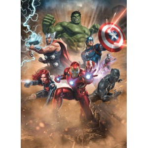 Komar Vliesfototapete Avengers Superpower mit Hulk, Thor, Iron Man, Captain America und Black Panther.