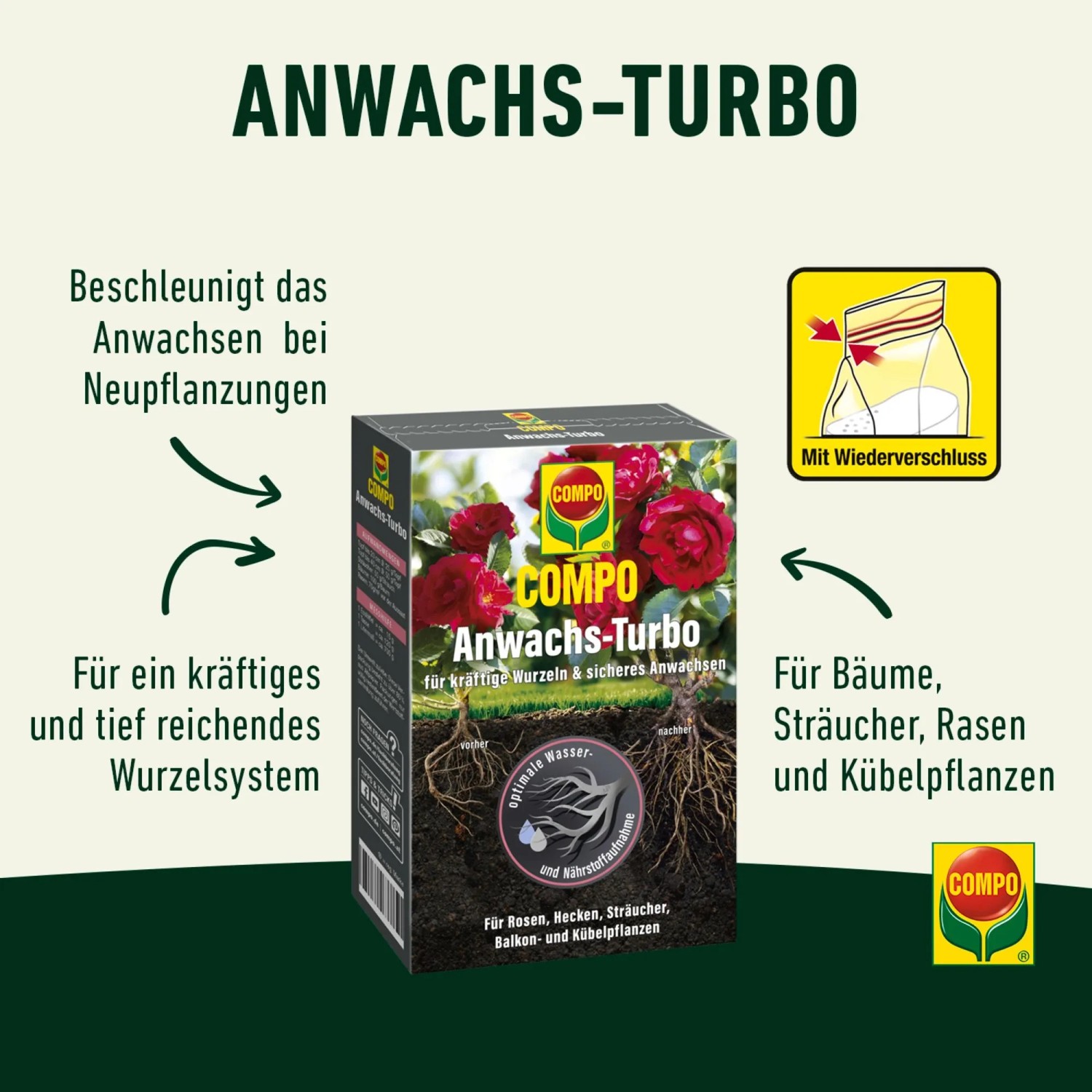 Compo Wurzel-Turbo 700g: Bewurzelungshilfe für Bäume, Sträucher und Rasen für ein sicheres Anwachsen.