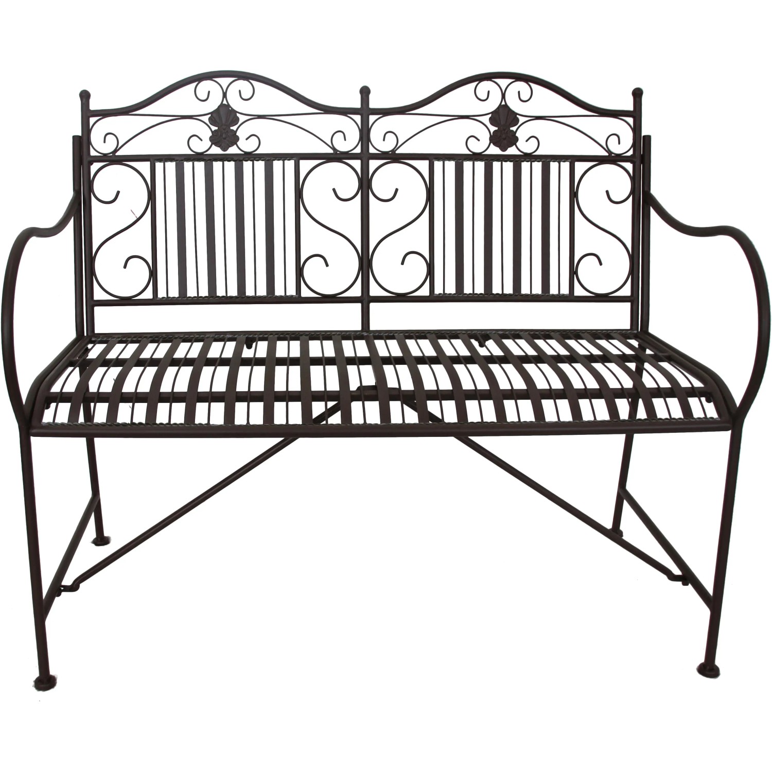 Garten Pleasure Bank Mangan, 106 cm, Stahl, schwarzbraun, mit geschwungenen Ornamenten.